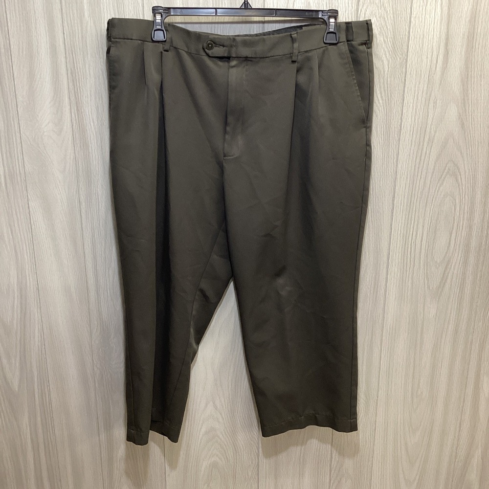 SAVANE Men's (Size 40 x 32") Green Pleated Dress Pants w/ Pockets Button Zip 46P